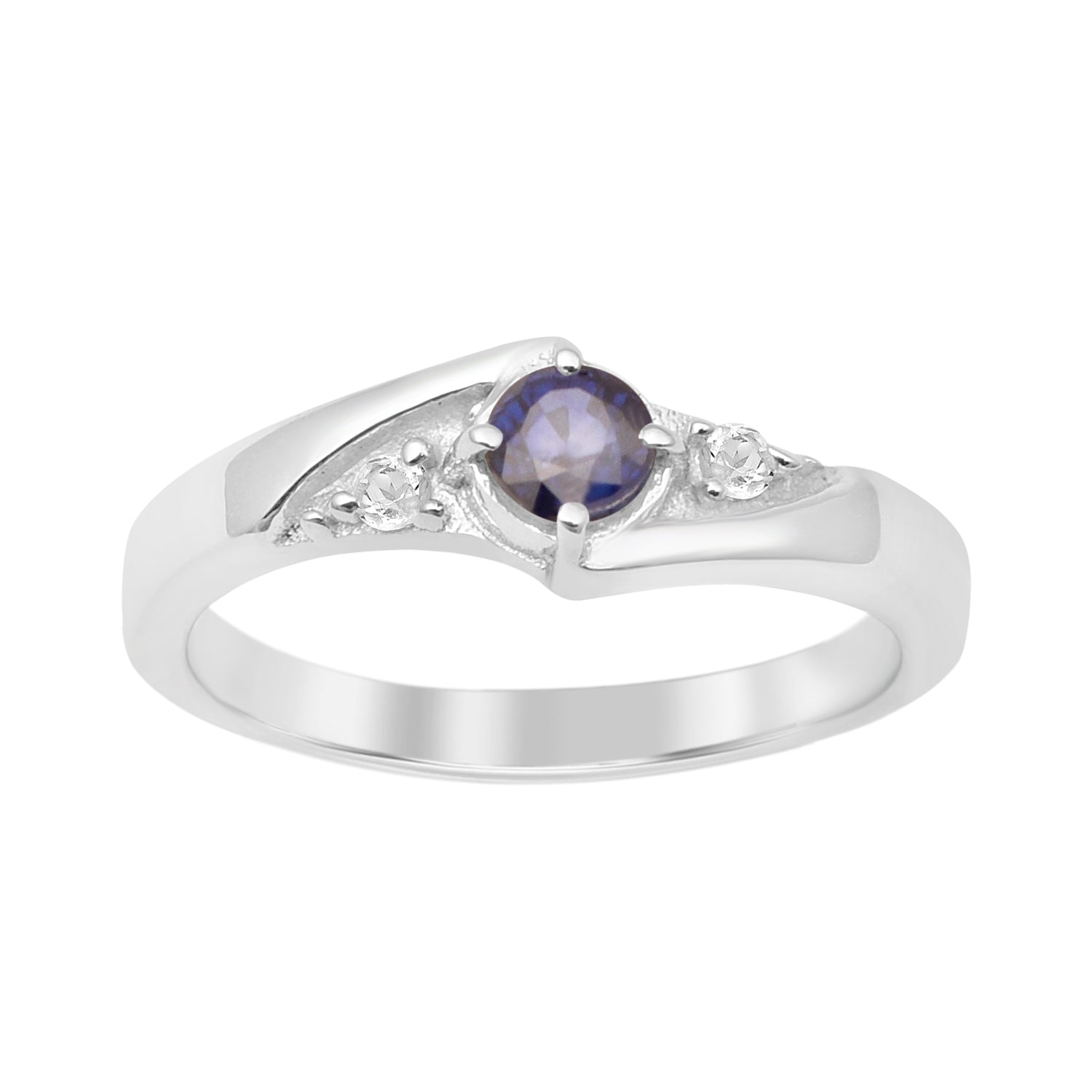 925 Sterling Silver Round Cut 4mm Blue Sapphire Women's Engagement Ring - Kimaya INC