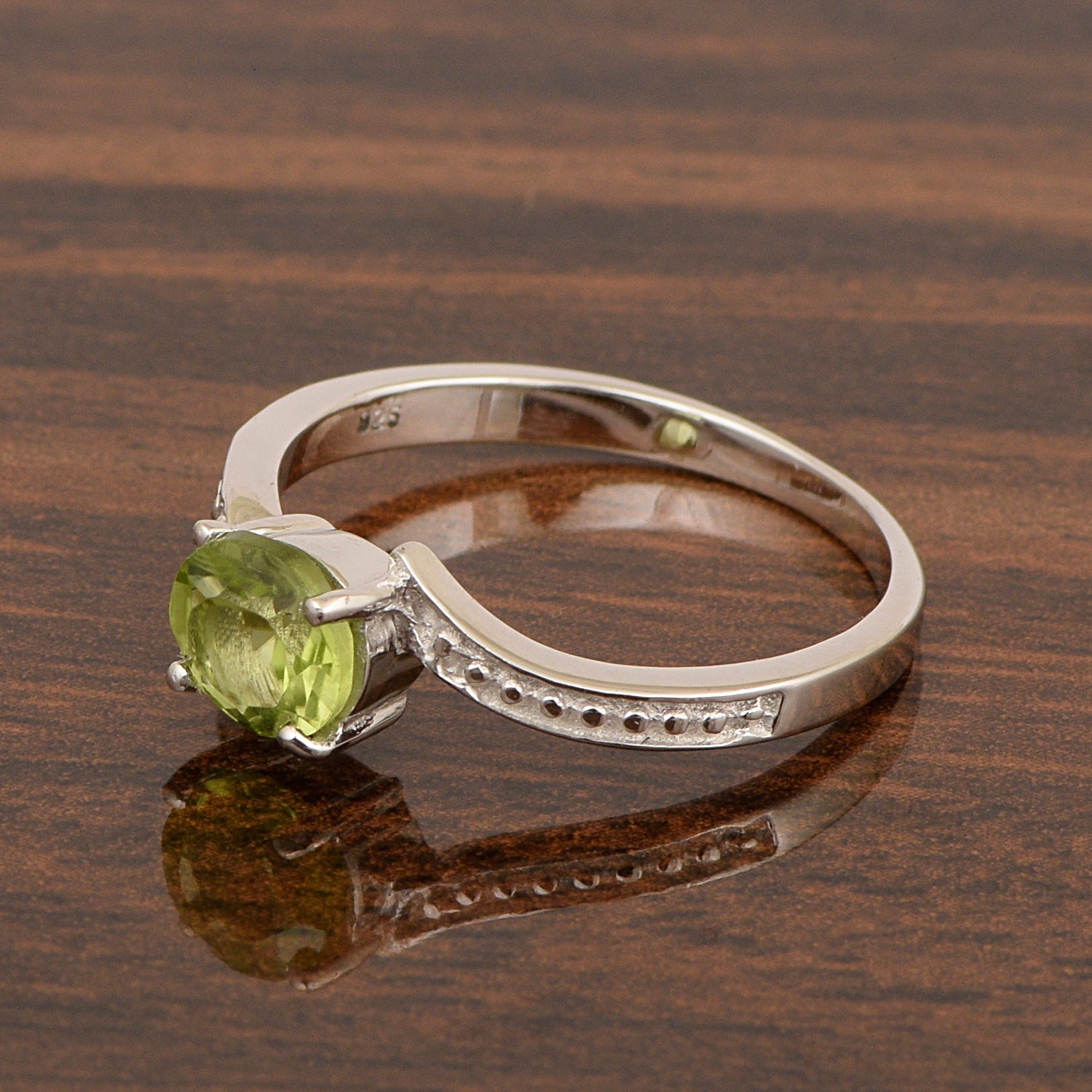 Solid 925 Sterling Silver Round 6mm Peridot Gemstone Women Promise Ring - Kimaya INC