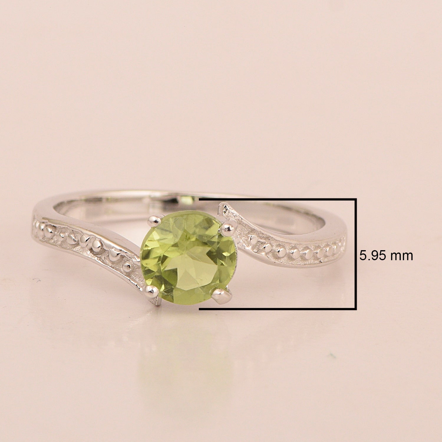 Solid 925 Sterling Silver Round 6mm Peridot Gemstone Women Promise Ring - Kimaya INC