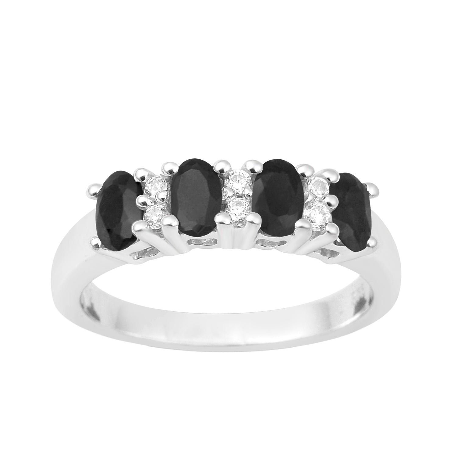 925 Sterling Silver Oval 5X3MM Blue Sapphire & White Topaz Women Wedding Ring - Kimaya INC