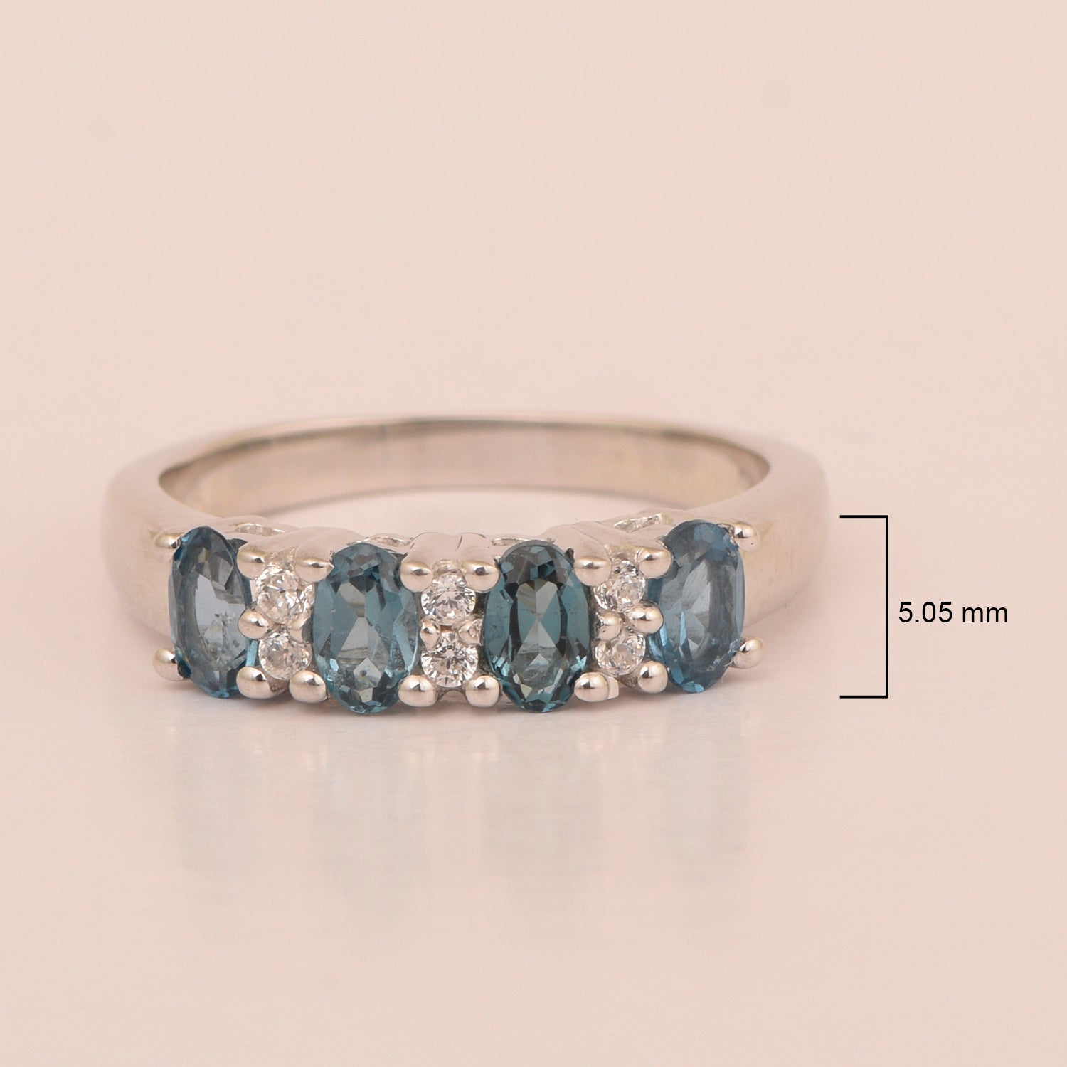 925 Sterling Silver Oval 5X3MM London Blue Topaz & White Topaz Women Wedding Ring - Kimaya INC