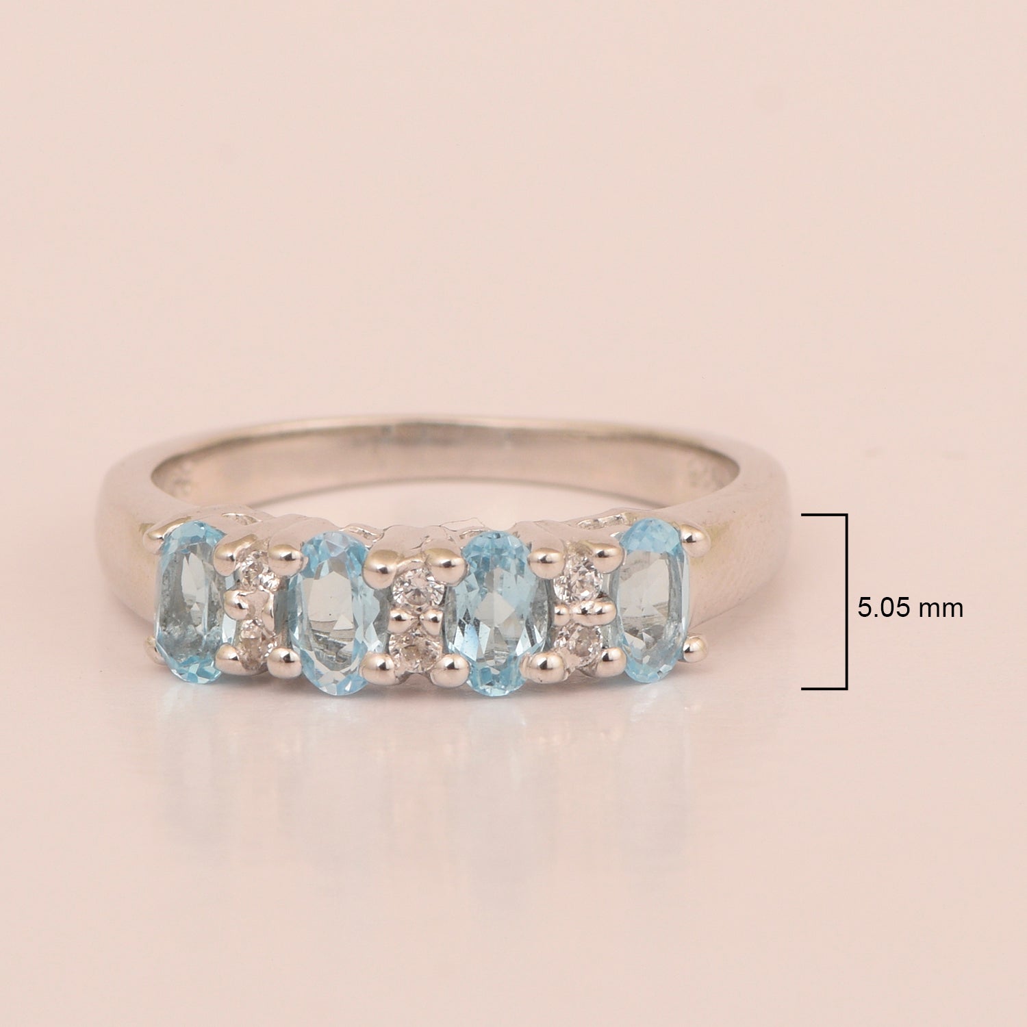 925 Sterling Silver Oval 5X3MM Swiss Blue Topaz & White Topaz Women Wedding Ring - Kimaya INC