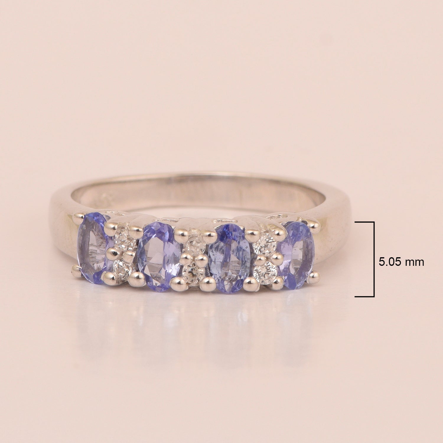925 Sterling Silver Oval 5X3MM Tanzanite & White Topaz Women Wedding Ring - Kimaya INC