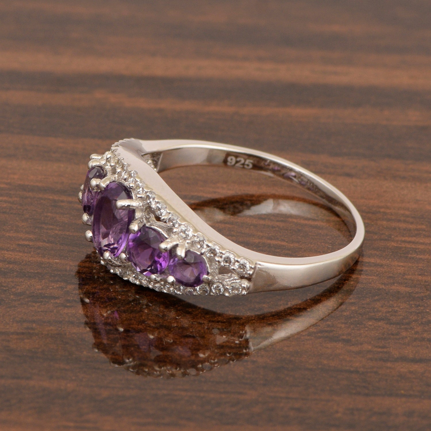 925 Sterling Silver 2.20 Ctw Oval Amethyst Women Love Promise Ring - Kimaya INC