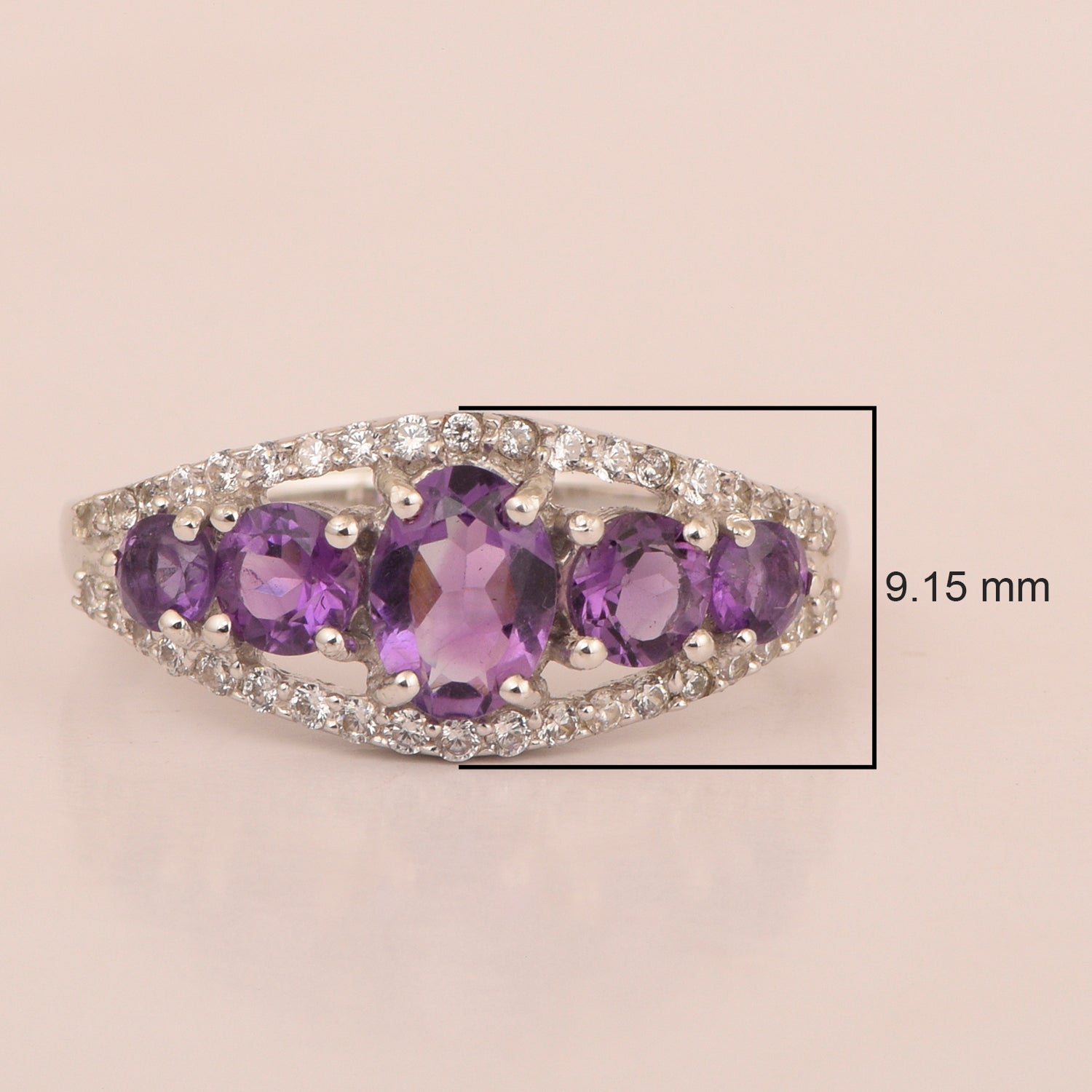 925 Sterling Silver 2.20 Ctw Oval Amethyst Women Love Promise Ring - Kimaya INC