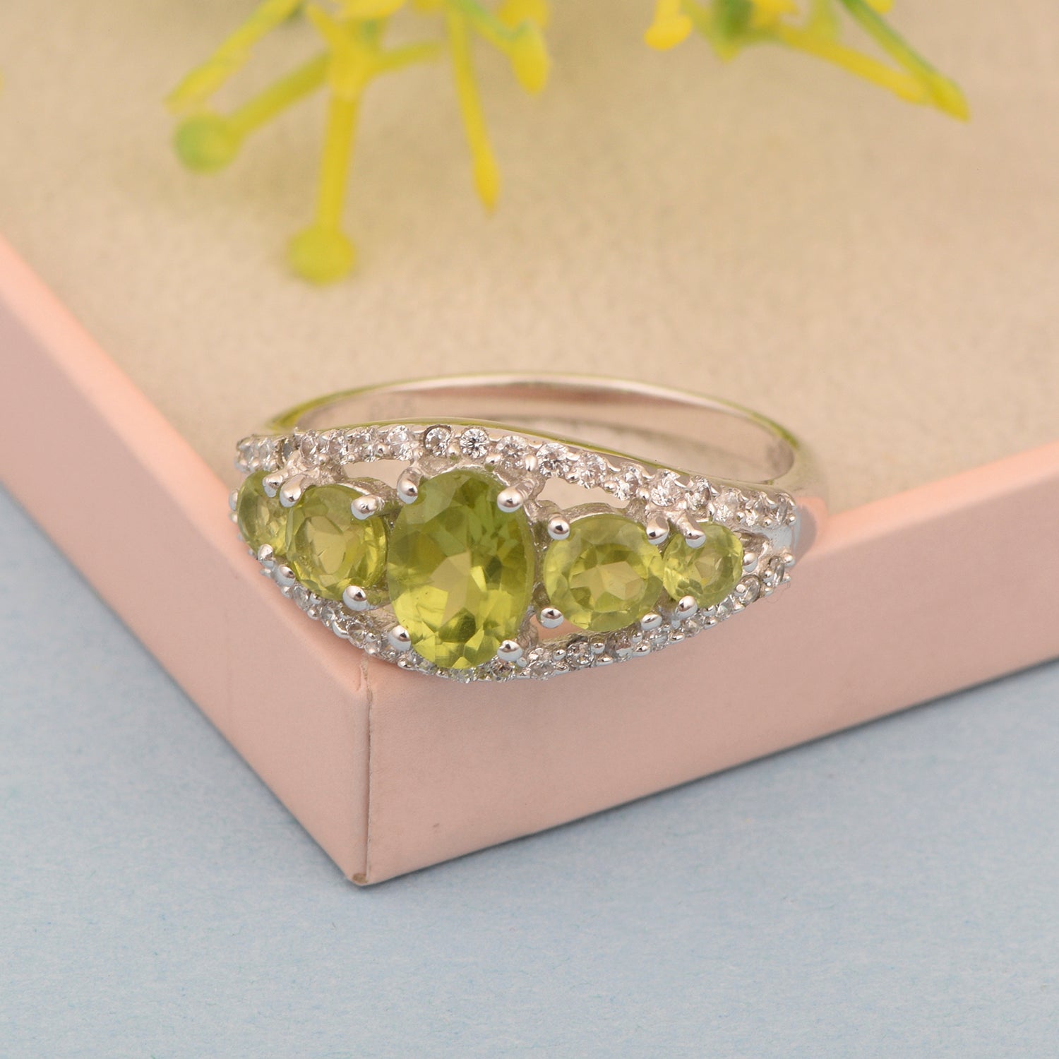 925 Sterling Silver 2.20 Ctw Oval Peridot Women Love Promise Ring - Kimaya INC