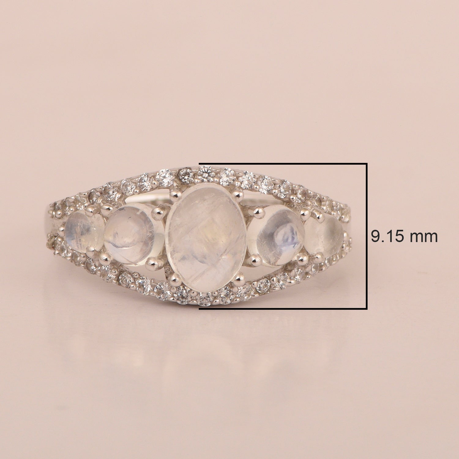 925 Sterling Silver 2.20 Ctw Oval Moonstone Women Love Promise Ring - Kimaya INC