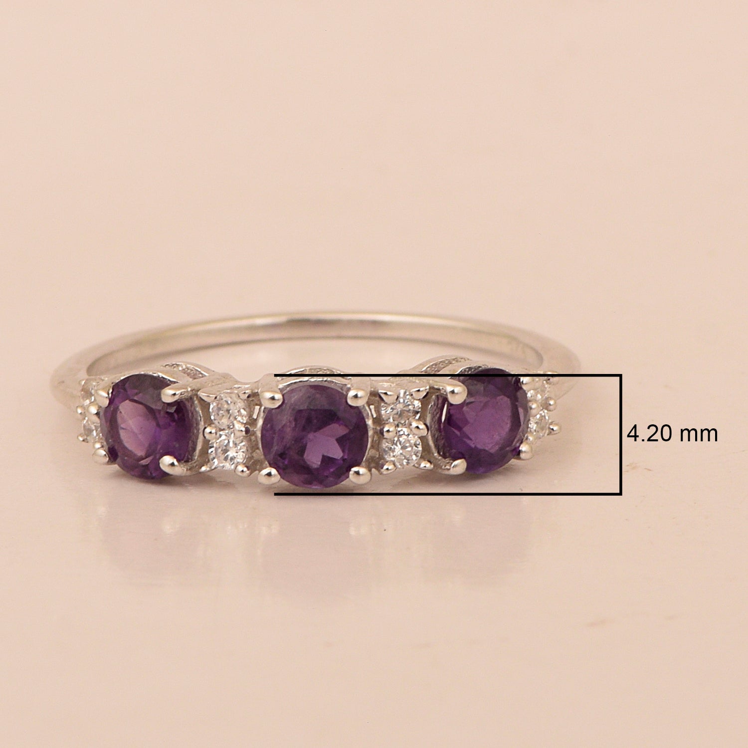 Three Stone Style Round Amethyst 925 Sterling Silver Women Anniversary Ring - Kimaya INC