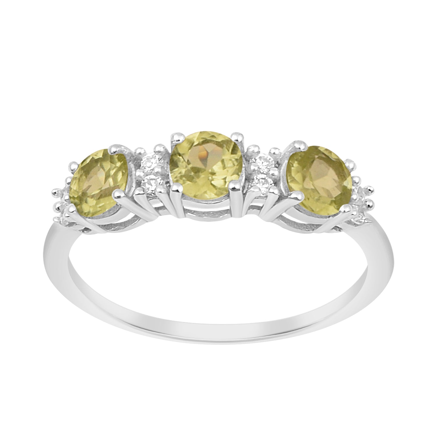 Three Stone Style Round Peridot 925 Sterling Silver Women Anniversary Ring - Kimaya INC