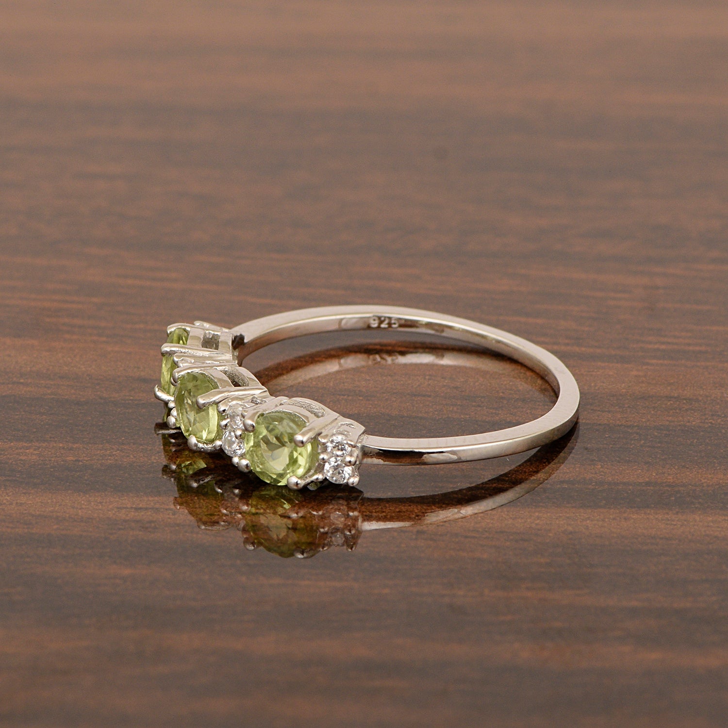 Three Stone Style Round Peridot 925 Sterling Silver Women Anniversary Ring - Kimaya INC