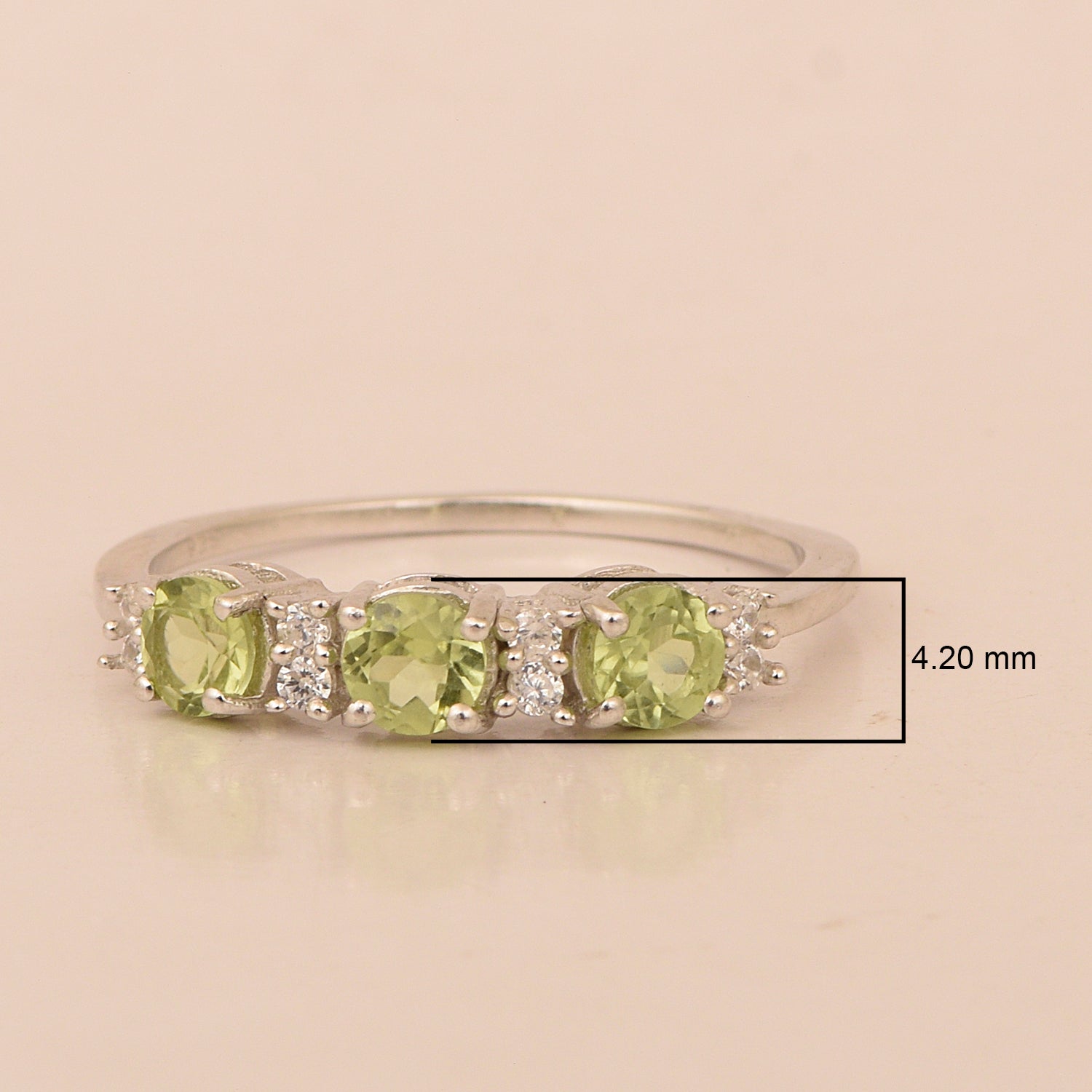 Three Stone Style Round Peridot 925 Sterling Silver Women Anniversary Ring - Kimaya INC