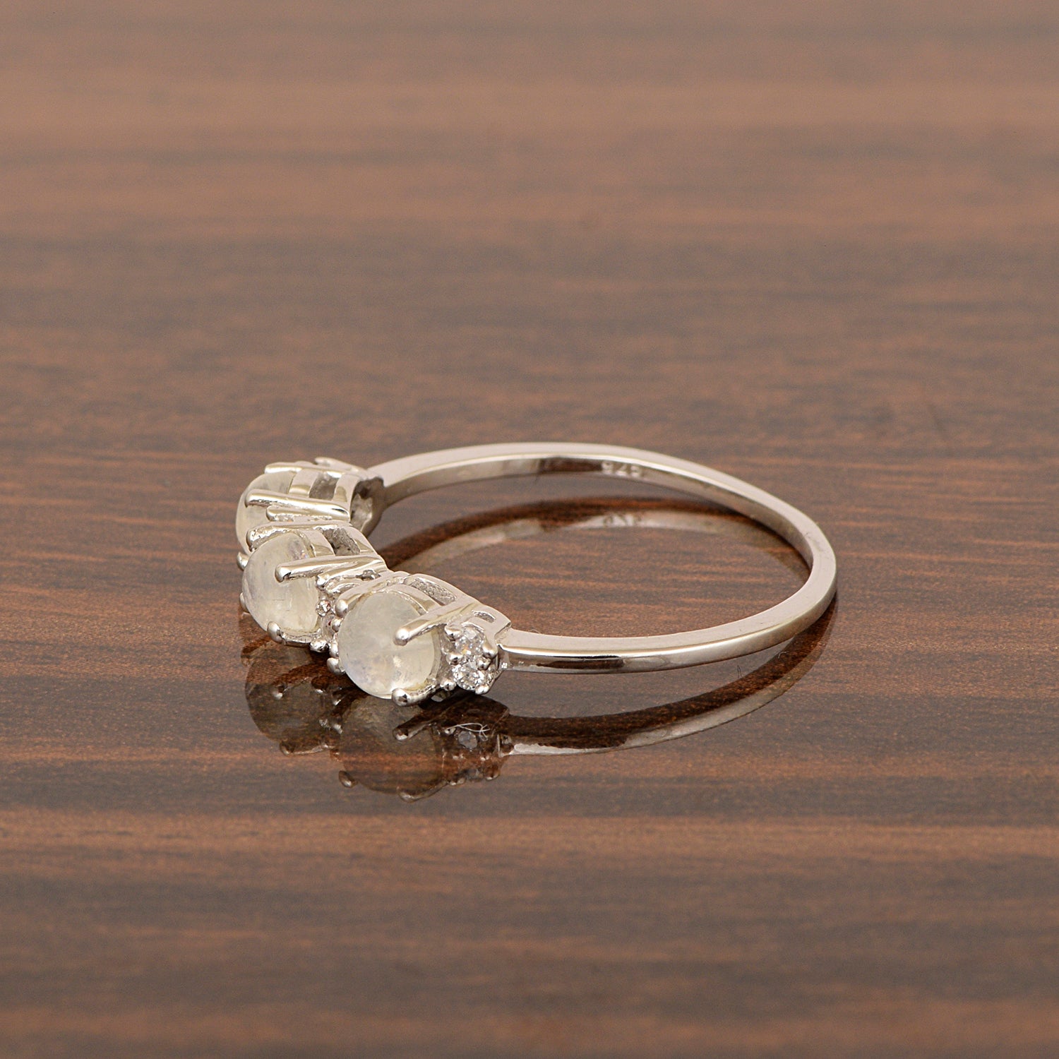 Three Stone Style Round Moonstone 925 Sterling Silver Women Anniversary Ring - Kimaya INC