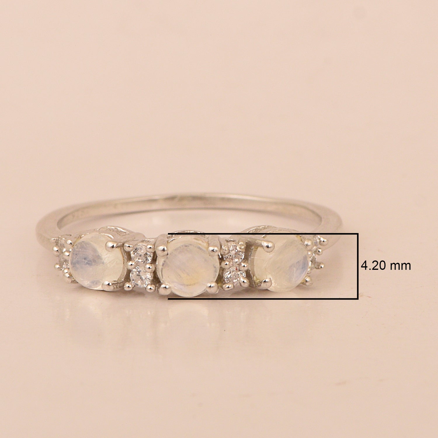 Three Stone Style Round Moonstone 925 Sterling Silver Women Anniversary Ring - Kimaya INC