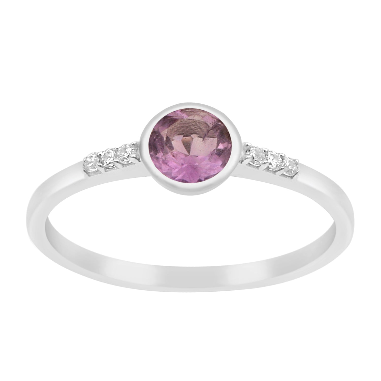 Sterling Silver Round Cut 5mm Amethyst Gemstone Women Wedding Ring - Kimaya INC