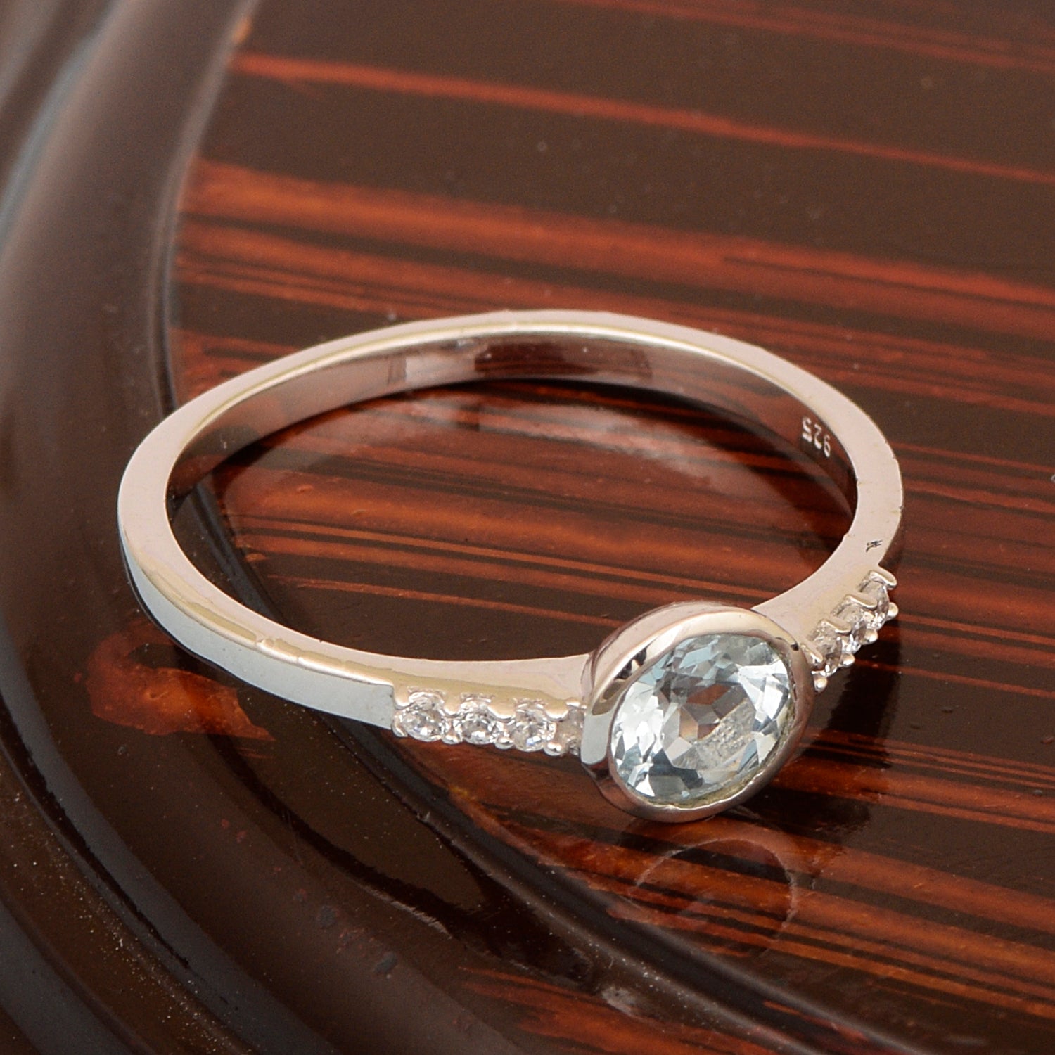 Sterling Silver Round Cut 5mm Aquamarine Gemstone Women Wedding Ring - Kimaya INC