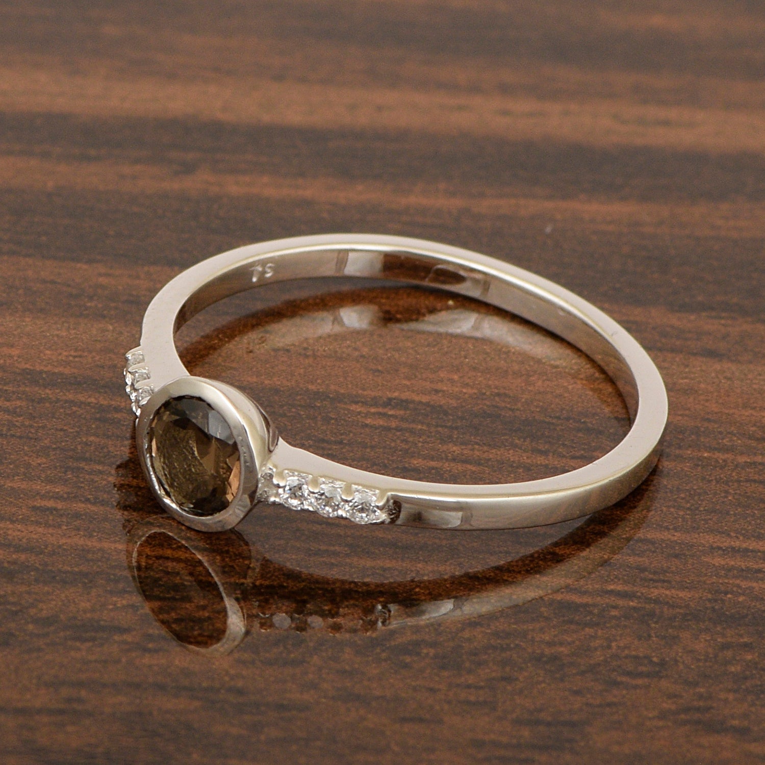 Sterling Silver Round Cut 5mm Smoky Quartz Gemstone Women Wedding Ring - Kimaya INC