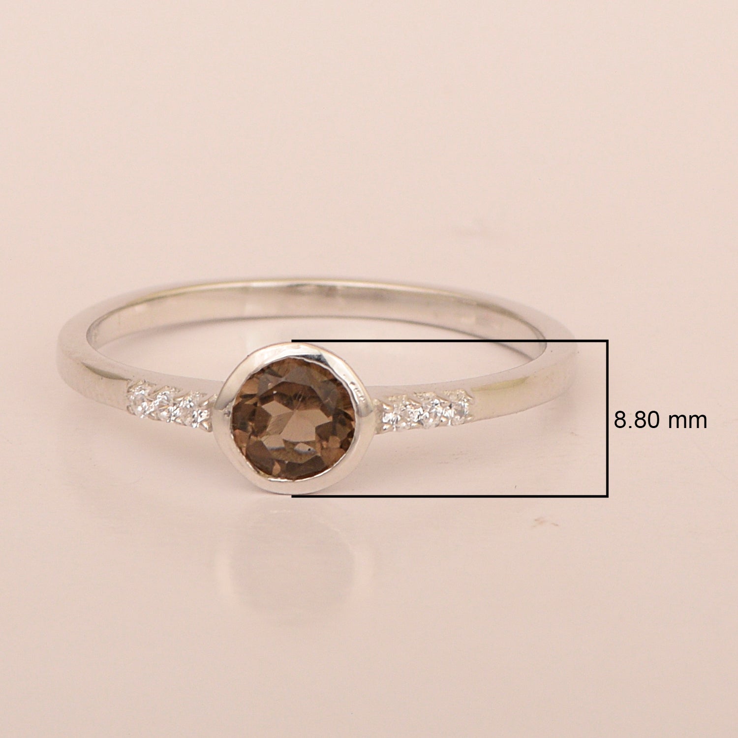 Sterling Silver Round Cut 5mm Smoky Quartz Gemstone Women Wedding Ring - Kimaya INC