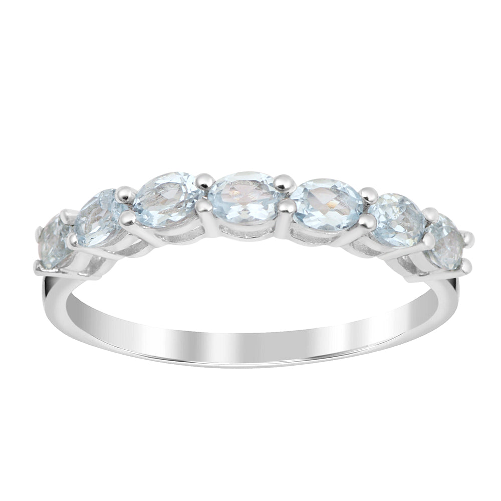 Sterling Silver Oval 4X3 MM Aquamarine Women Eternity Wedding Ring - Kimaya INC