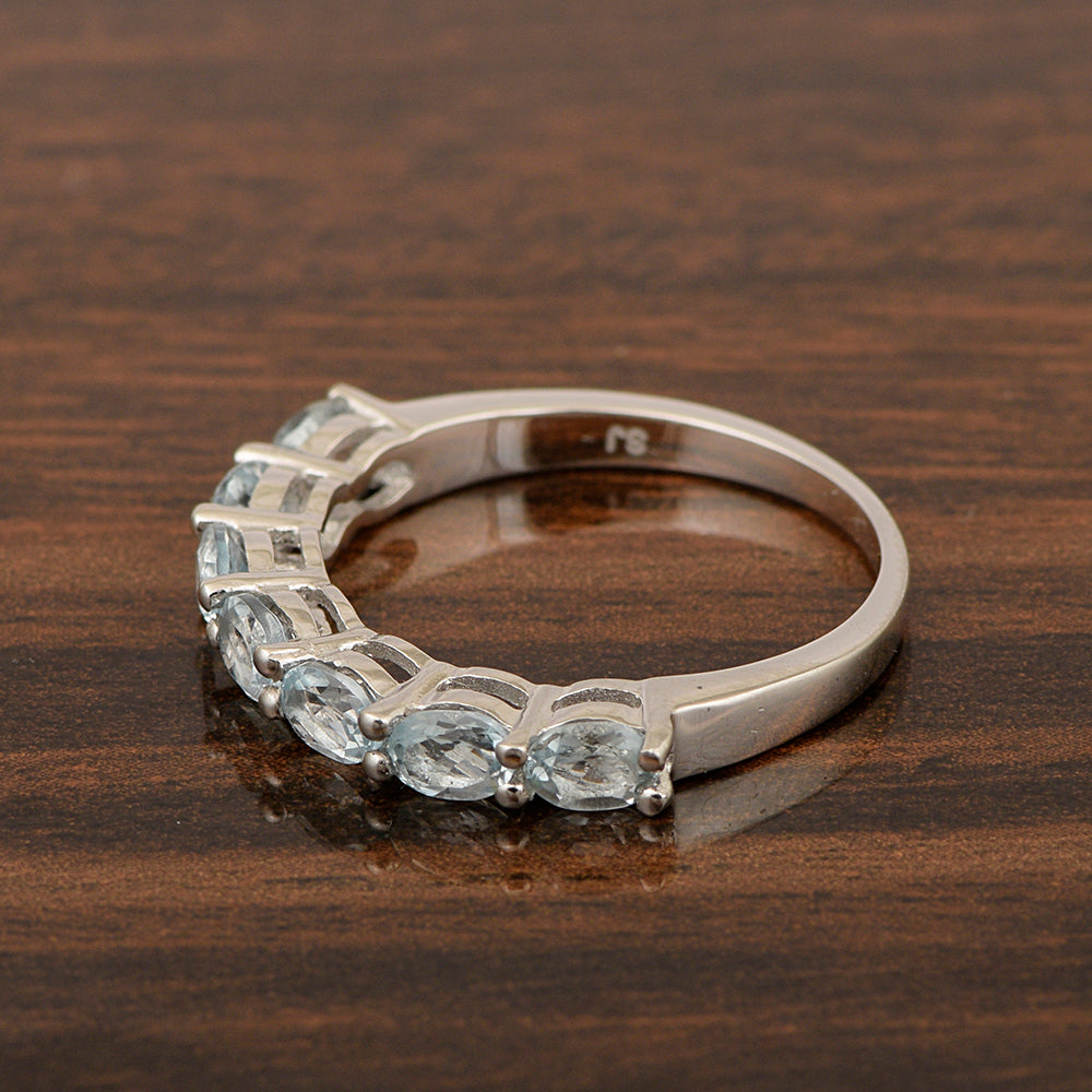 Sterling Silver Oval 4X3 MM Aquamarine Women Eternity Wedding Ring - Kimaya INC