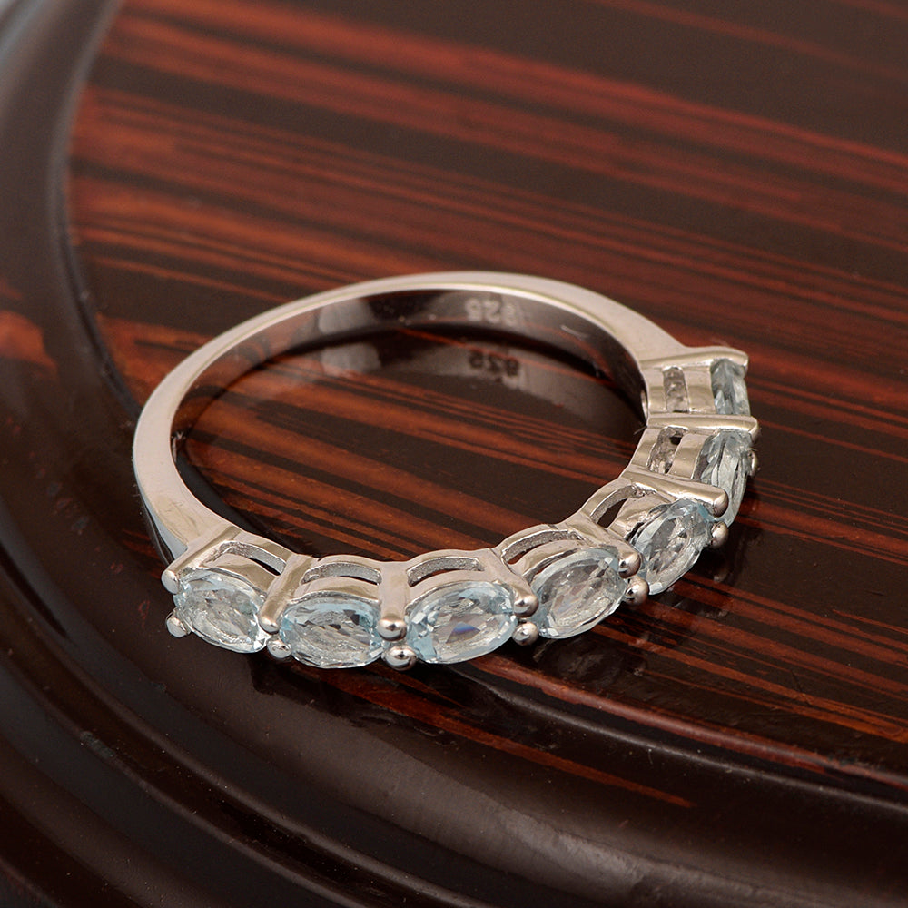 Sterling Silver Oval 4X3 MM Aquamarine Women Eternity Wedding Ring - Kimaya INC