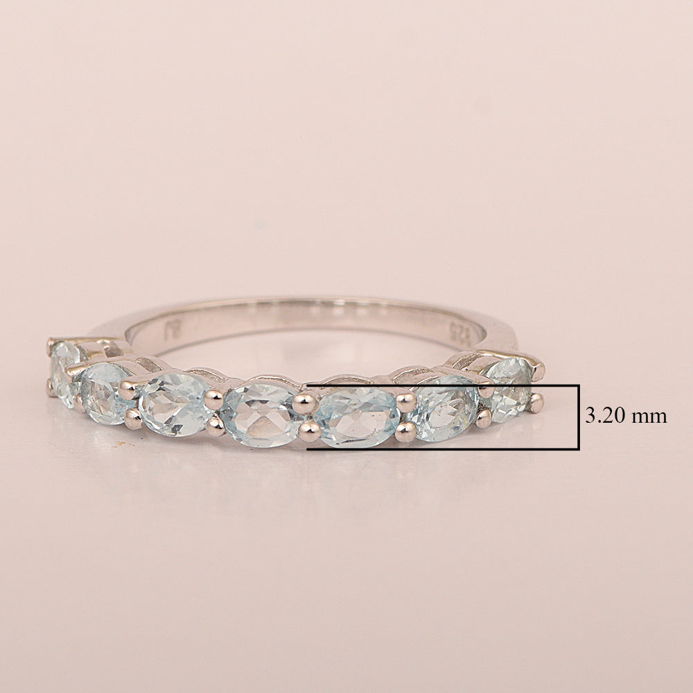 Sterling Silver Oval 4X3 MM Aquamarine Women Eternity Wedding Ring - Kimaya INC