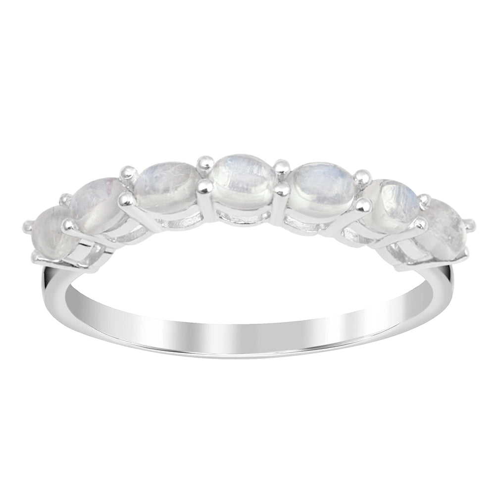 Sterling Silver Oval 4X3 MM Moonstone Women Eternity Wedding Ring - Kimaya INC