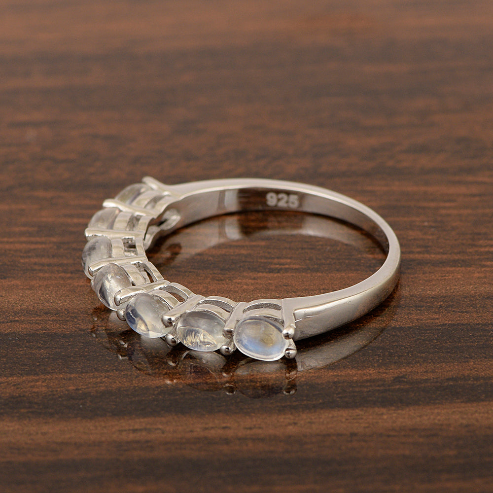 Sterling Silver Oval 4X3 MM Moonstone Women Eternity Wedding Ring - Kimaya INC