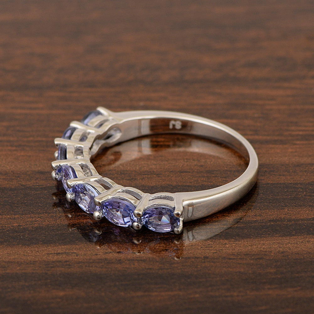 Sterling Silver Oval 4X3 MM Tanzanite Women Eternity Wedding Ring - Kimaya INC
