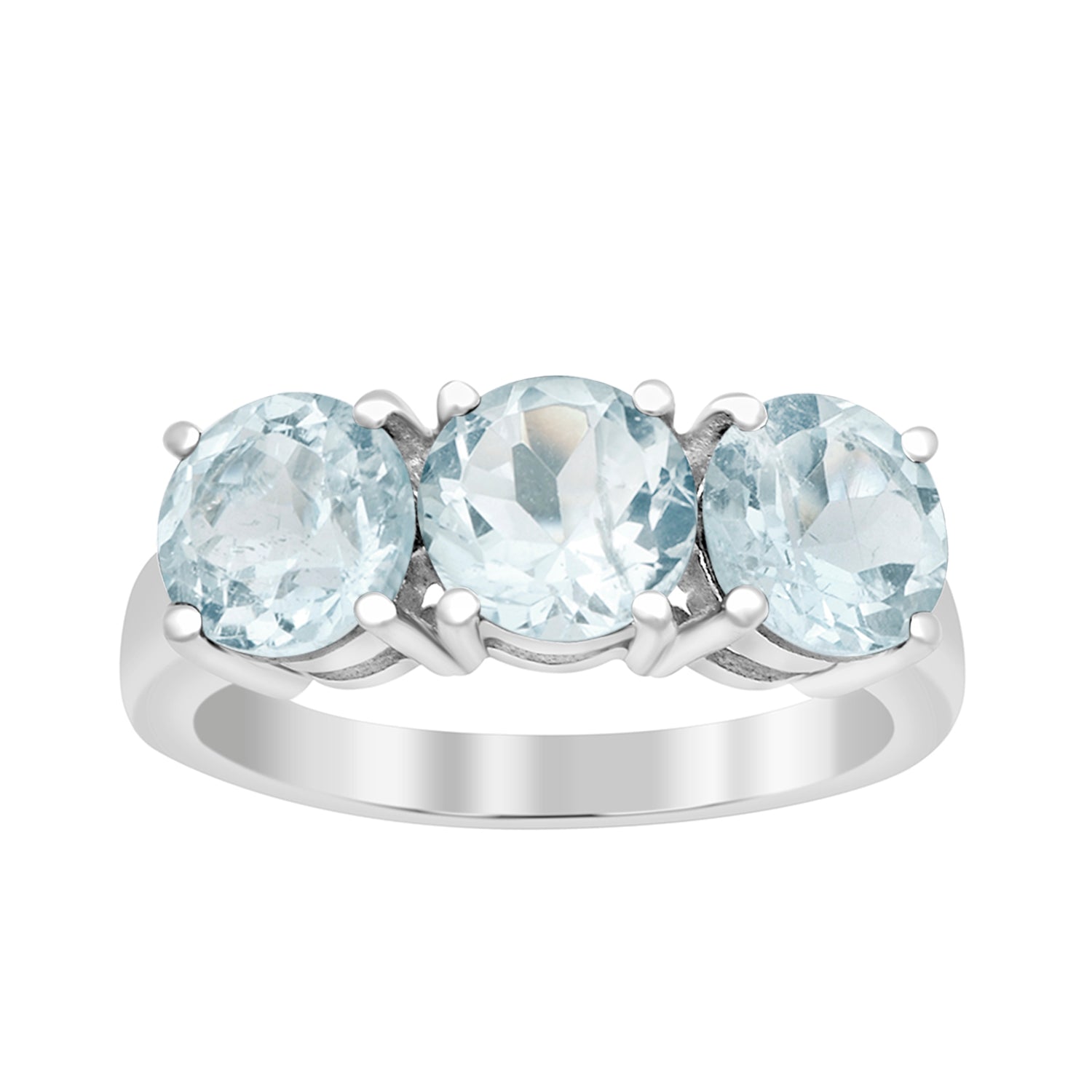 Sterling Silver Natural Aquamarine 3.55 Ctw Women's 3-Stone Design Ring - Kimaya INC