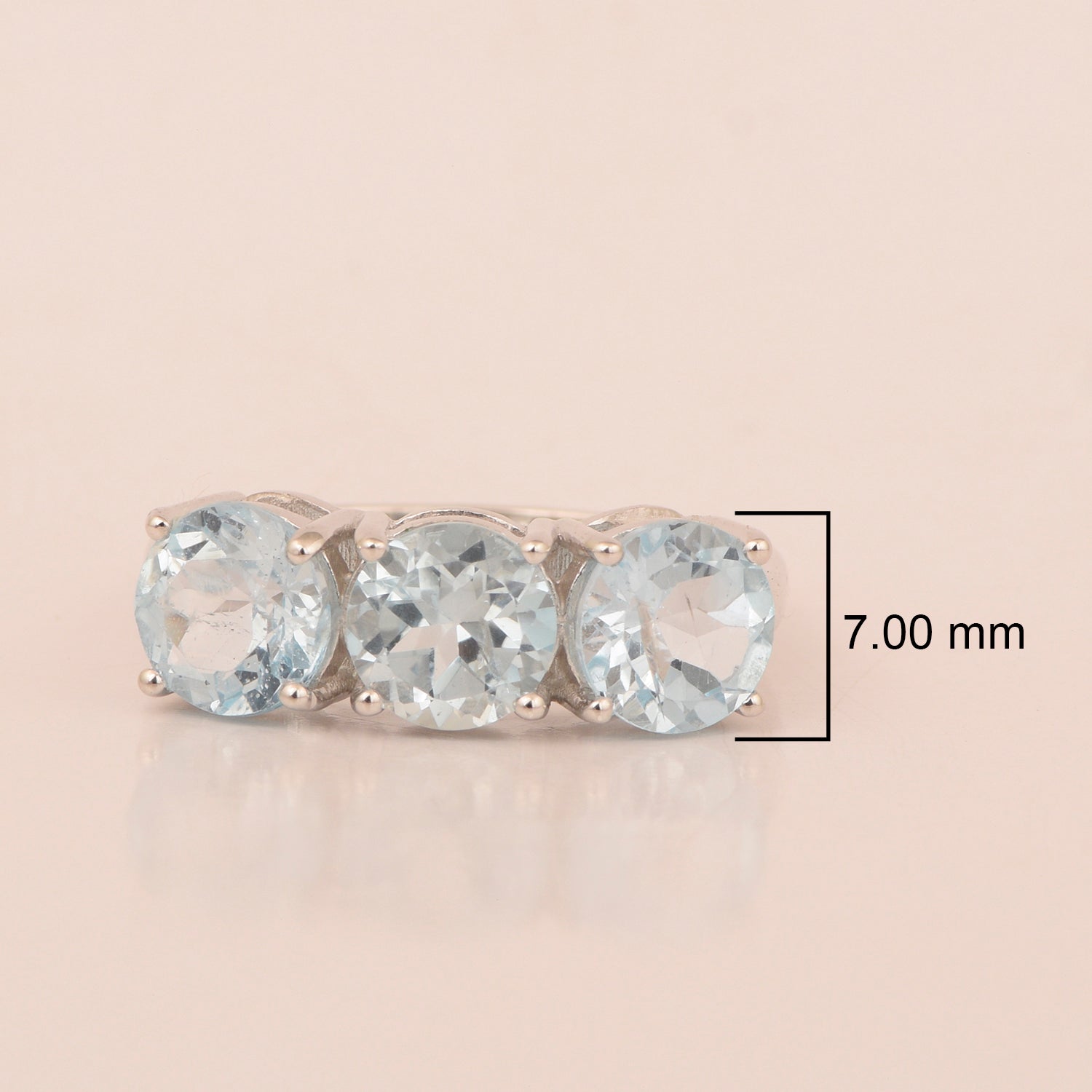 Sterling Silver Natural Aquamarine 3.55 Ctw Women's 3-Stone Design Ring - Kimaya INC