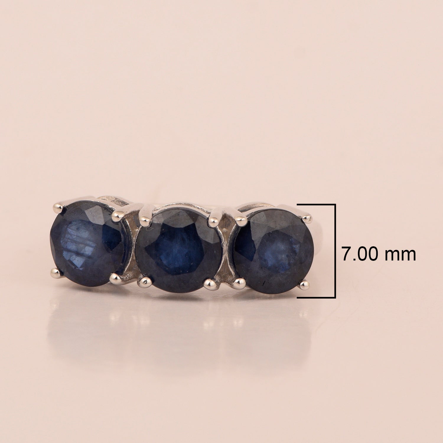 Sterling Silver Natural Blue Sapphire 3.55 Ctw Women's 3-Stone Design Ring - Kimaya INC