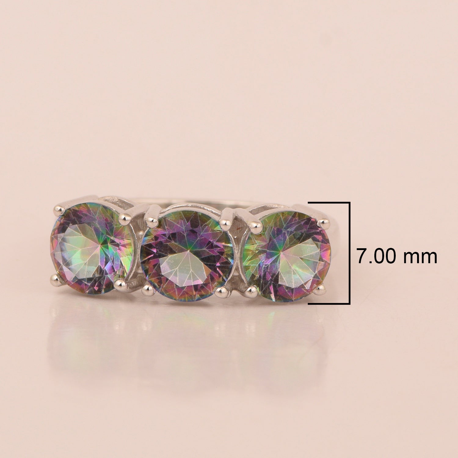 Sterling Silver Natural Mystic Topaz 3.55 Ctw Women's 3-Stone Design Ring - Kimaya INC