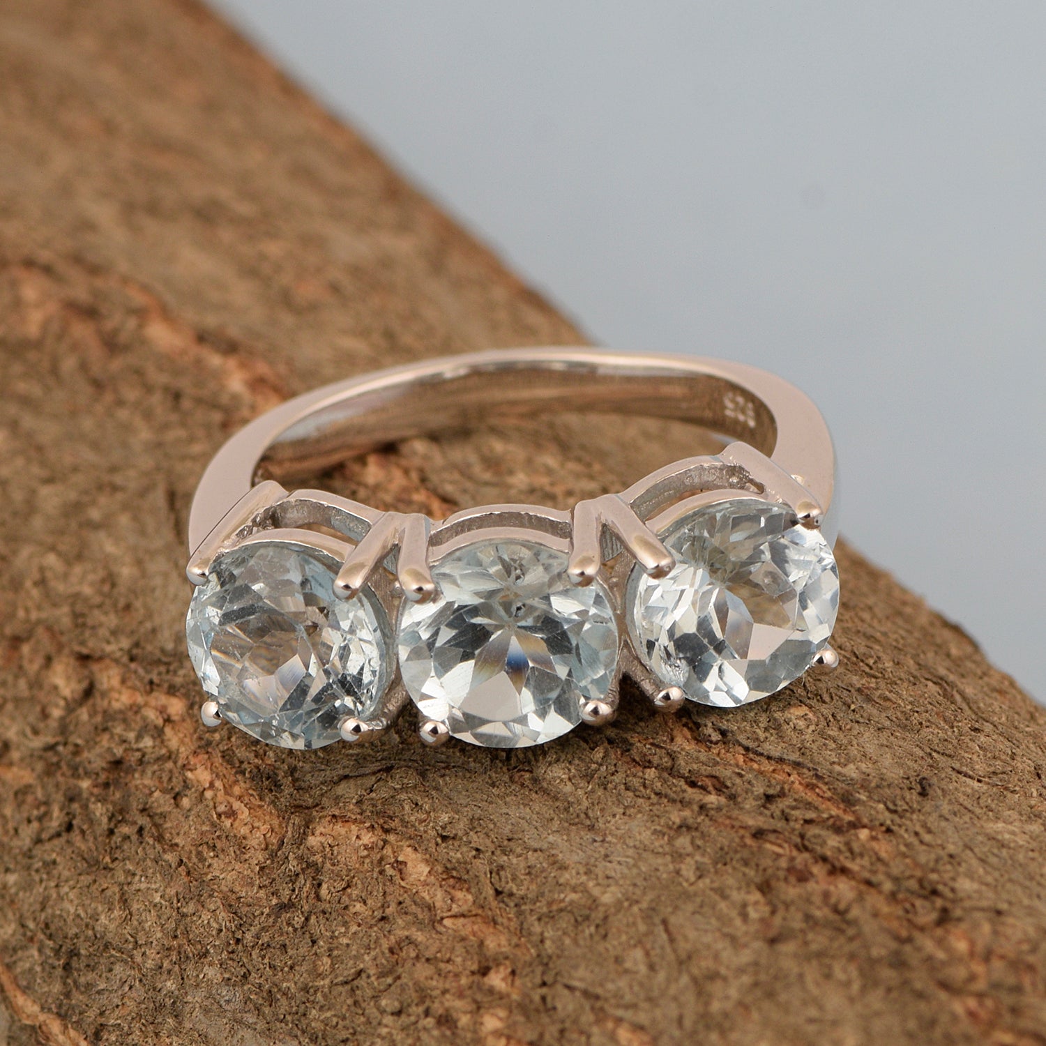 Sterling Silver Natural Swiss Blue Topaz 3.55 Ctw Women's 3-Stone Design Ring - Kimaya INC