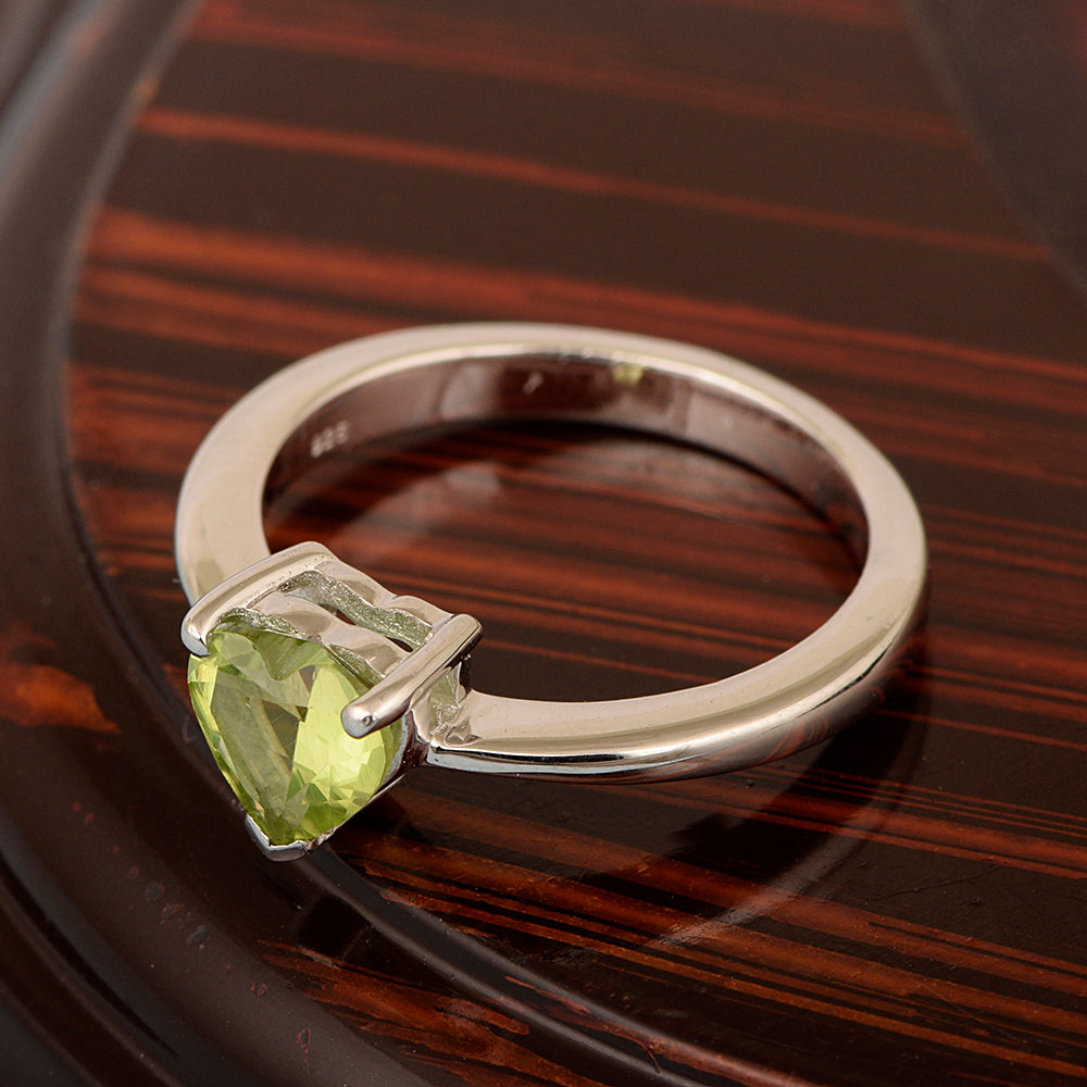 Heart Cut 7 MM Peridot Gemstone 925 Sterling Silver Women Engagement Ring - Kimaya INC
