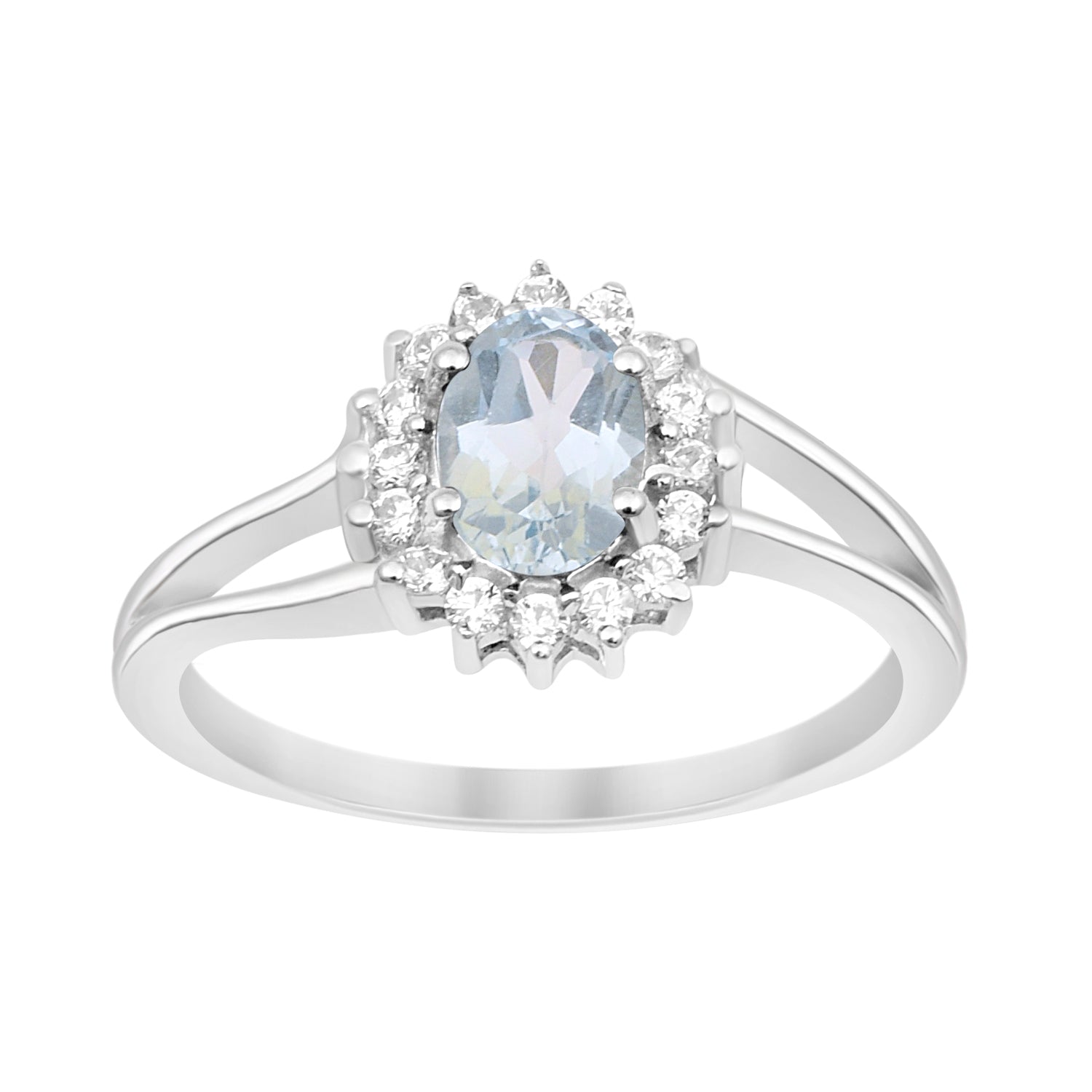 Oval Shape Aquamarine 1.5ct. 8X6mm Gemstone 925 Sterling Silver Solitaire Accents Ring - Kimaya INC