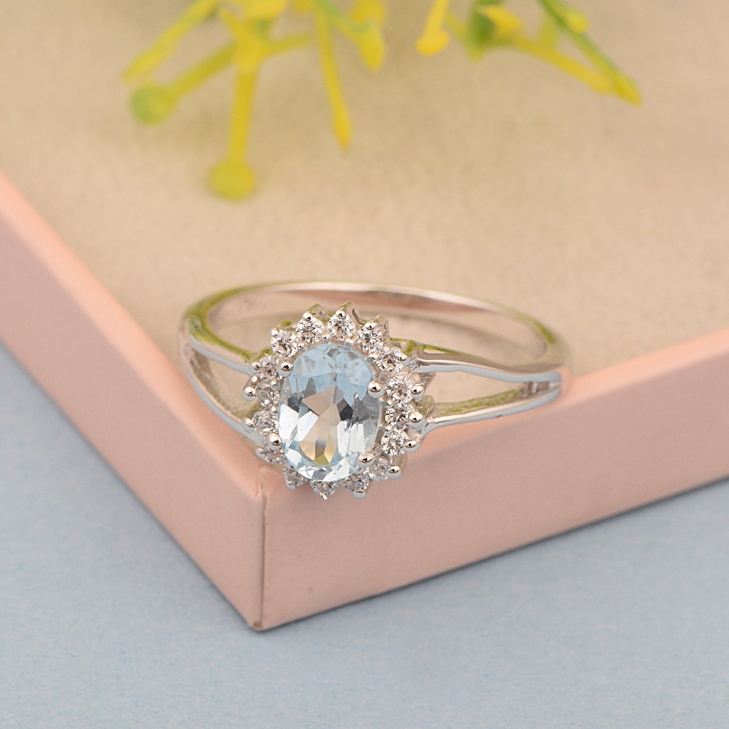 Oval Shape Aquamarine 1.5ct. 8X6mm Gemstone 925 Sterling Silver Solitaire Accents Ring - Kimaya INC