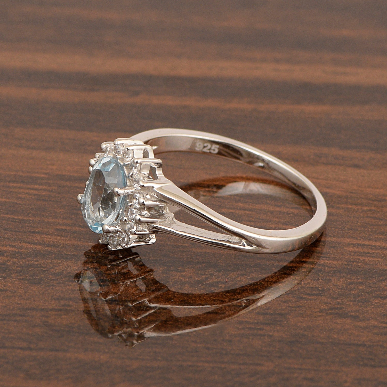 Oval Shape Aquamarine 1.5ct. 8X6mm Gemstone 925 Sterling Silver Solitaire Accents Ring - Kimaya INC