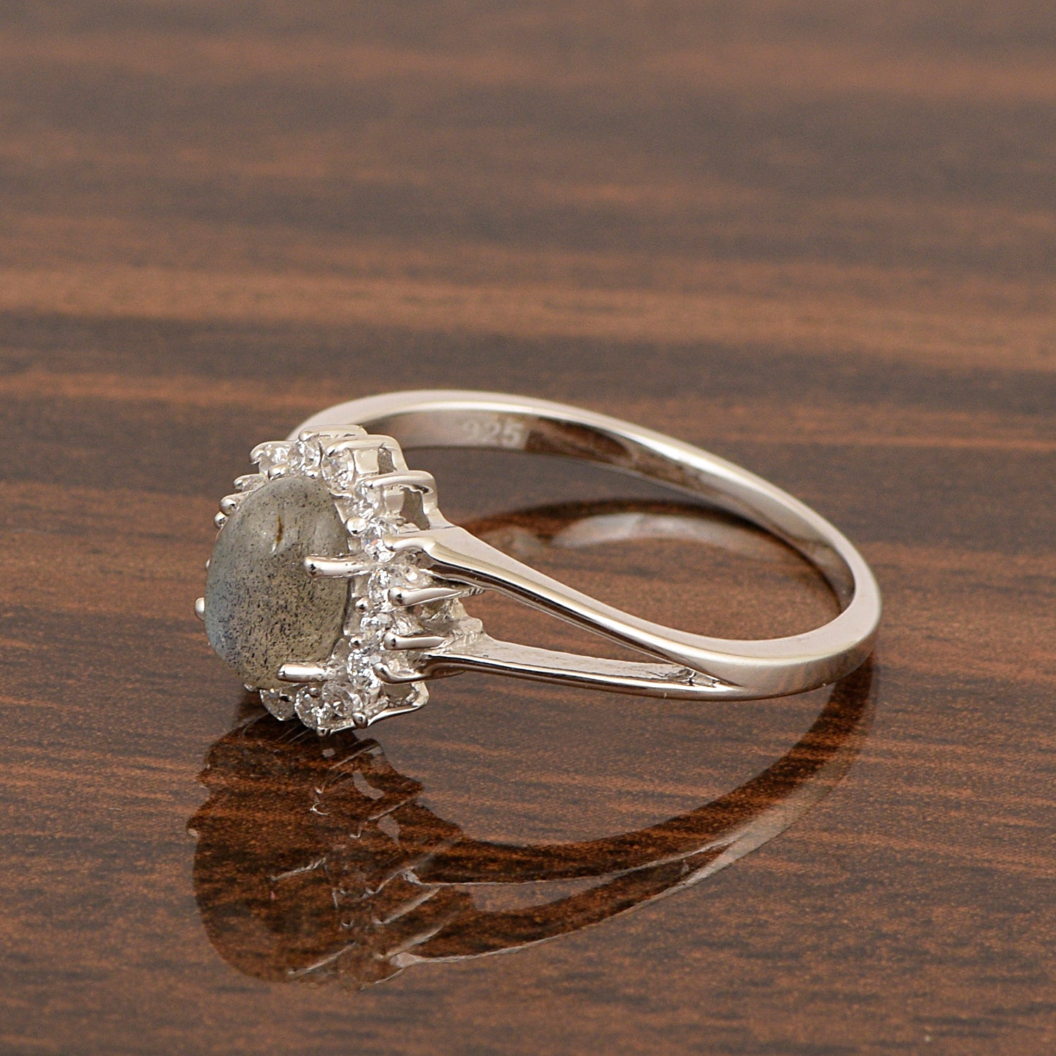 Oval Shape Labradorite 1.5ct. 8X6mm Gemstone 925 Sterling Silver Solitaire Accents Ring - Kimaya INC