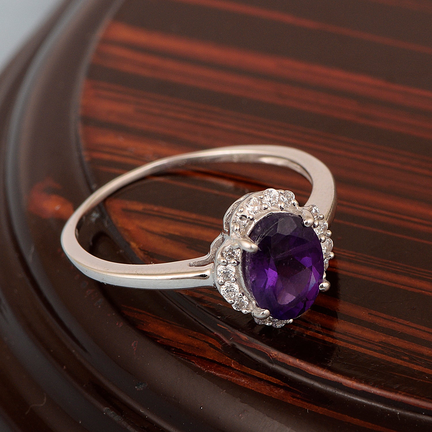 925 Sterling Silver Oval Shape 8X6 MM Amethyst Women Engagement Ring - Kimaya INC