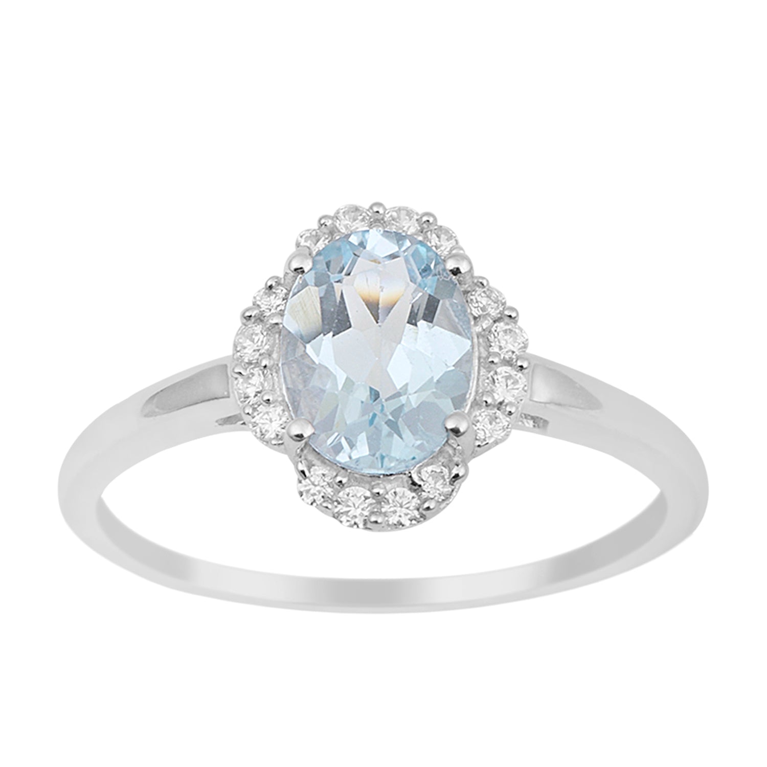 925 Sterling Silver Oval Shape 8X6 MM Aquamarine Women Engagement Ring - Kimaya INC