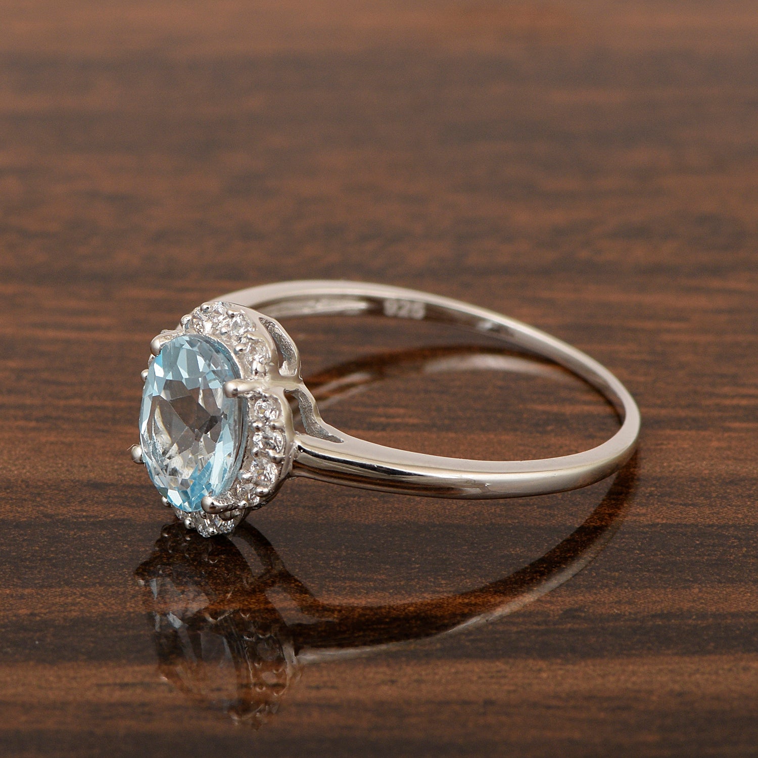 925 Sterling Silver Oval Shape 8X6 MM Aquamarine Women Engagement Ring - Kimaya INC