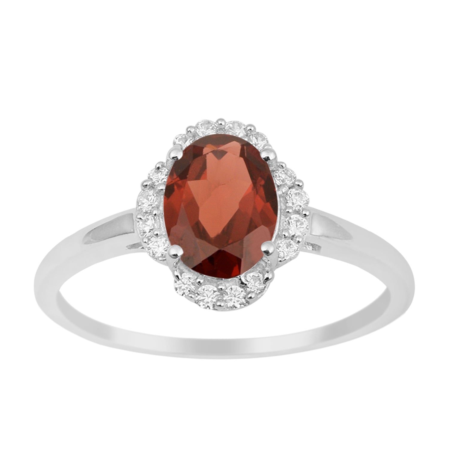 925 Sterling Silver Oval Shape 8X6 MM Garnet Women Engagement Ring - Kimaya INC