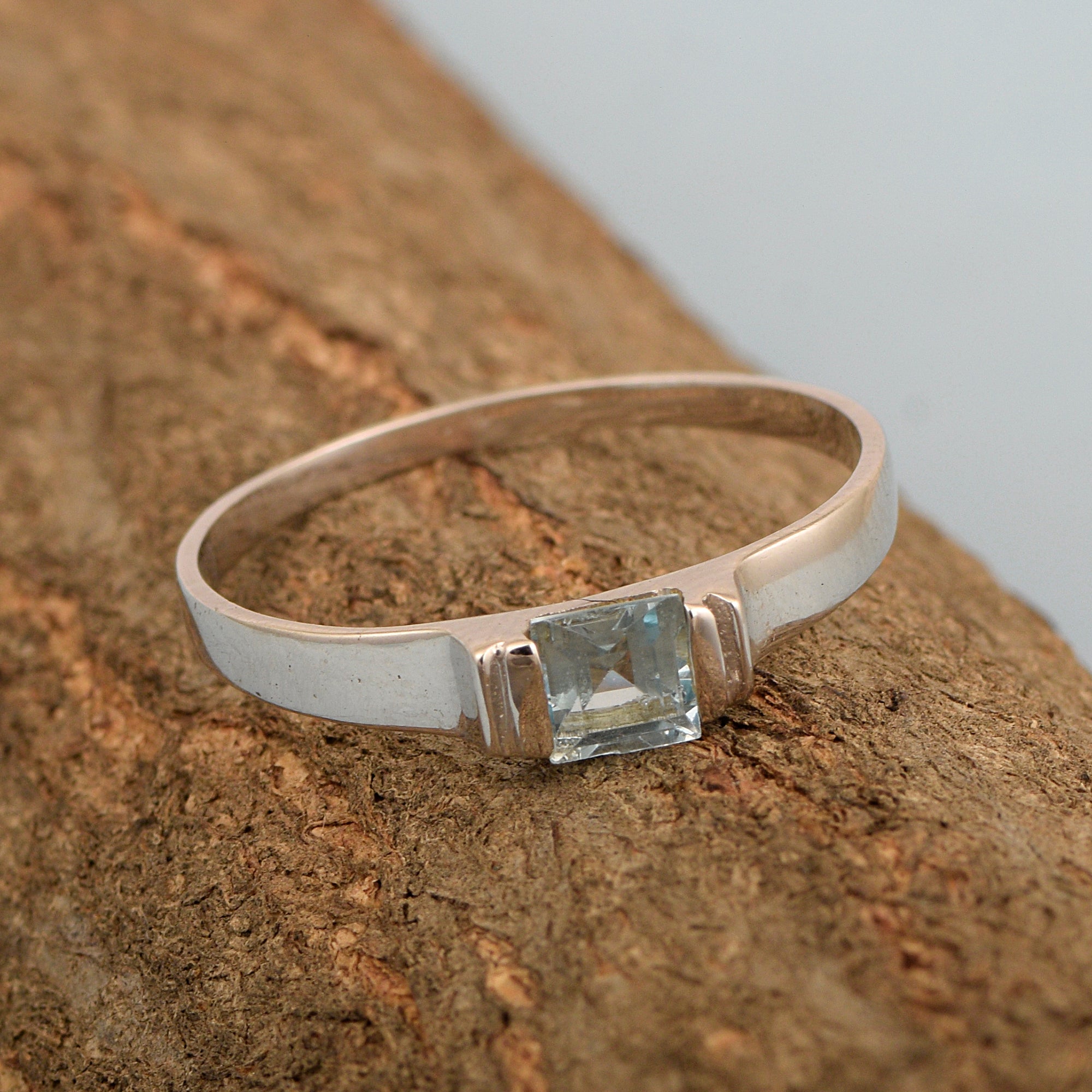 925 Sterling Silver Ring Princess Cut 4MM Aquamarine Wedding Stacking Ring - Kimaya INC