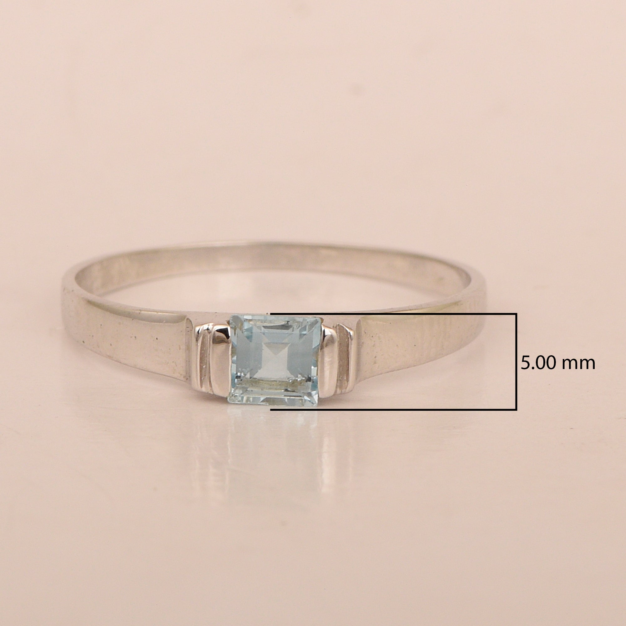 925 Sterling Silver Ring Princess Cut 4MM Aquamarine Wedding Stacking Ring - Kimaya INC