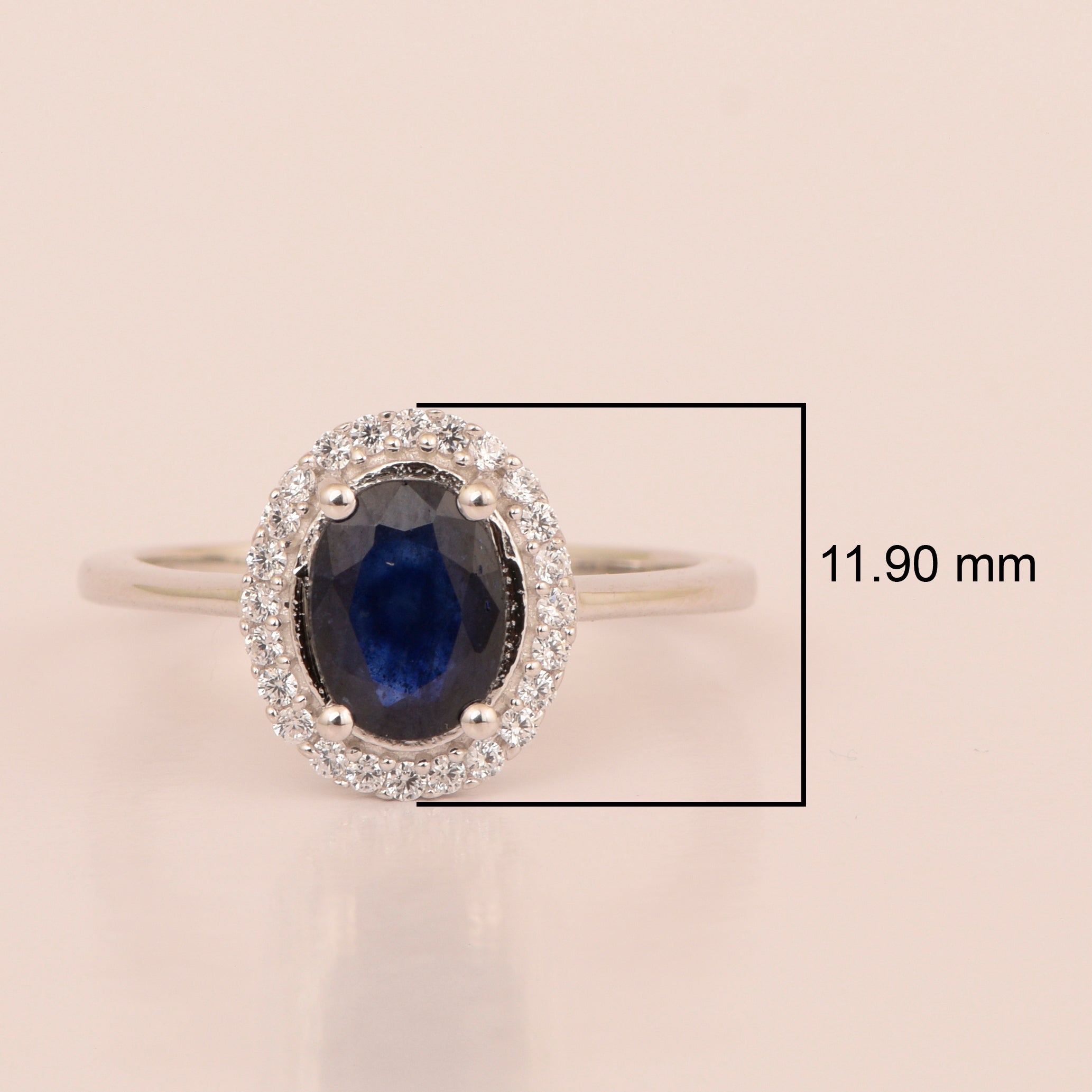 925 Sterling Silver 1.75 Ctw Oval Blue Sapphire & White Accents Women Ring - Kimaya INC