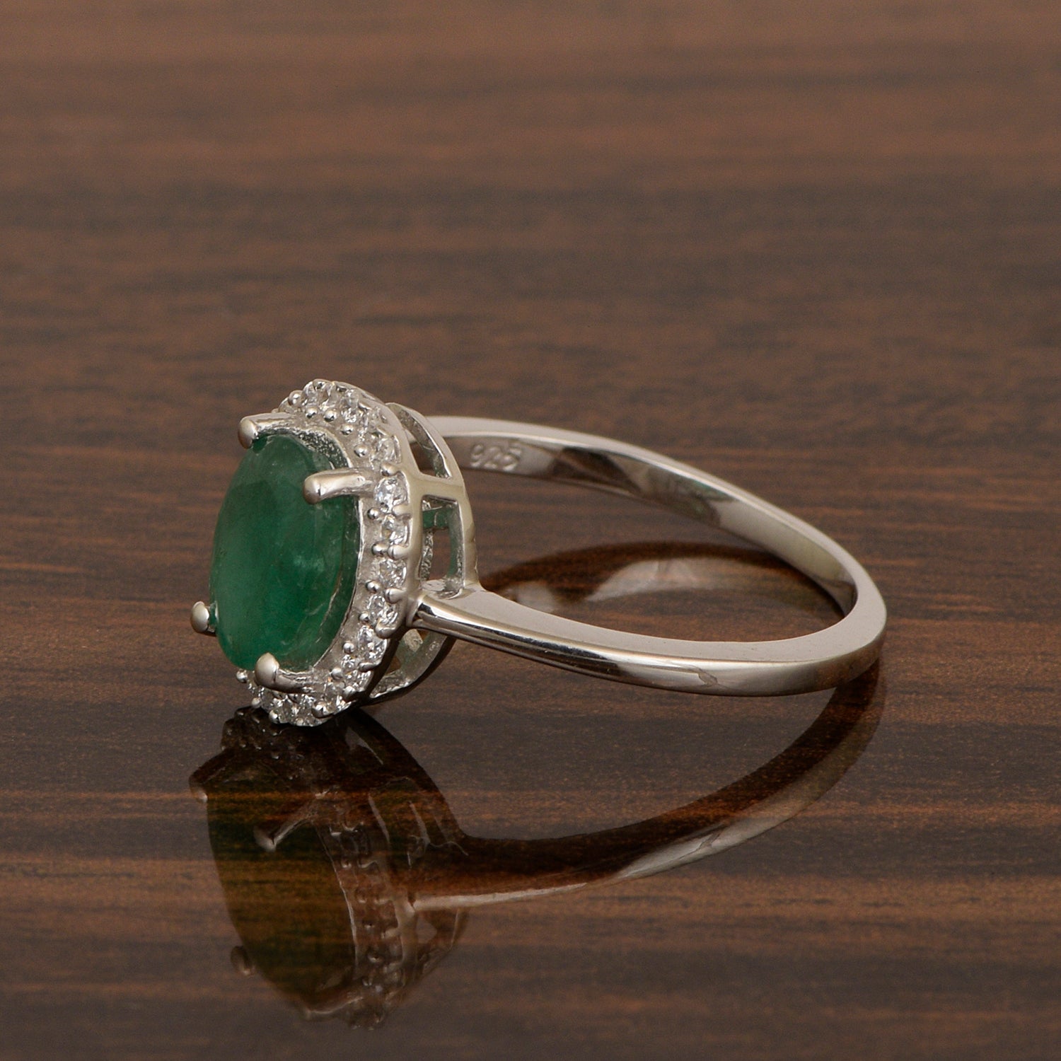 925 Sterling Silver 1.75 Ctw Oval Emerald & White Accents Women Ring - Kimaya INC