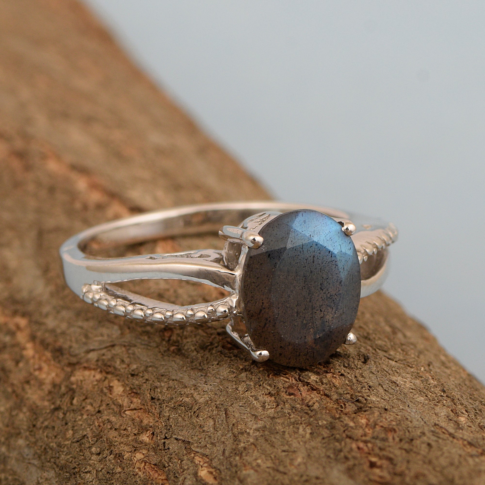 3ct Oval Labradorite 925 Sterling Silver Promise Rings for Her - Kimaya INC