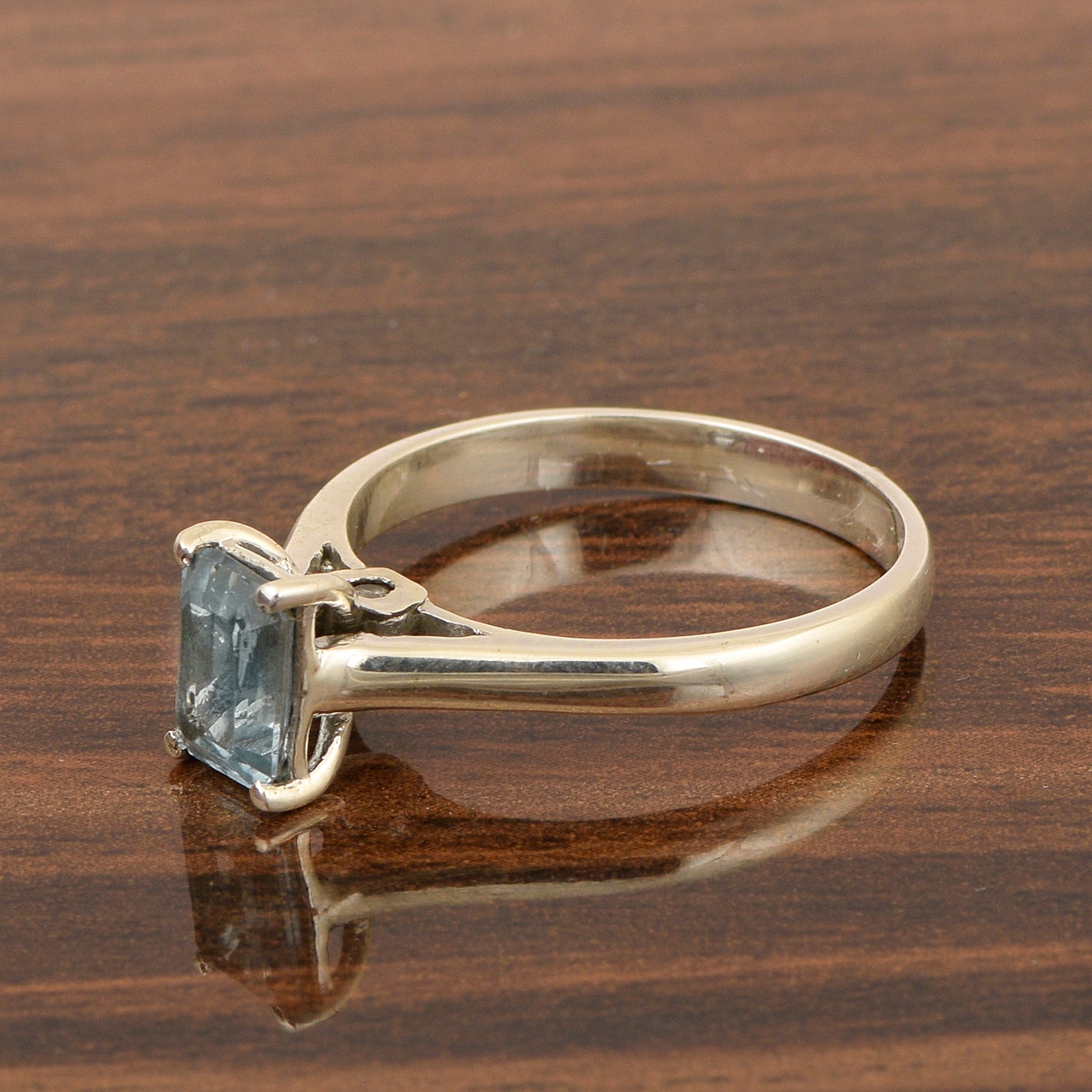 925 Sterling Silver Emerald Cut 7X5MM Aquamarine Solitaire Women Ring - Kimaya INC