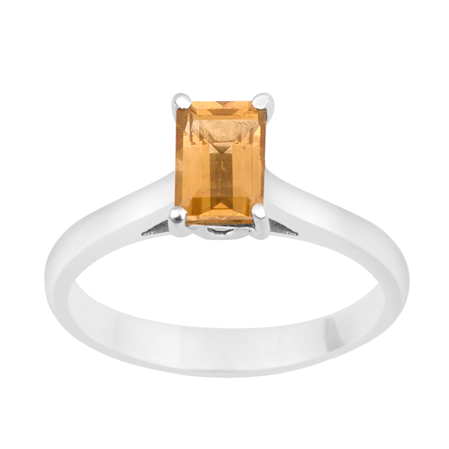 925 Sterling Silver Emerald Cut 7X5MM Citrine Solitaire Women Ring - Kimaya INC