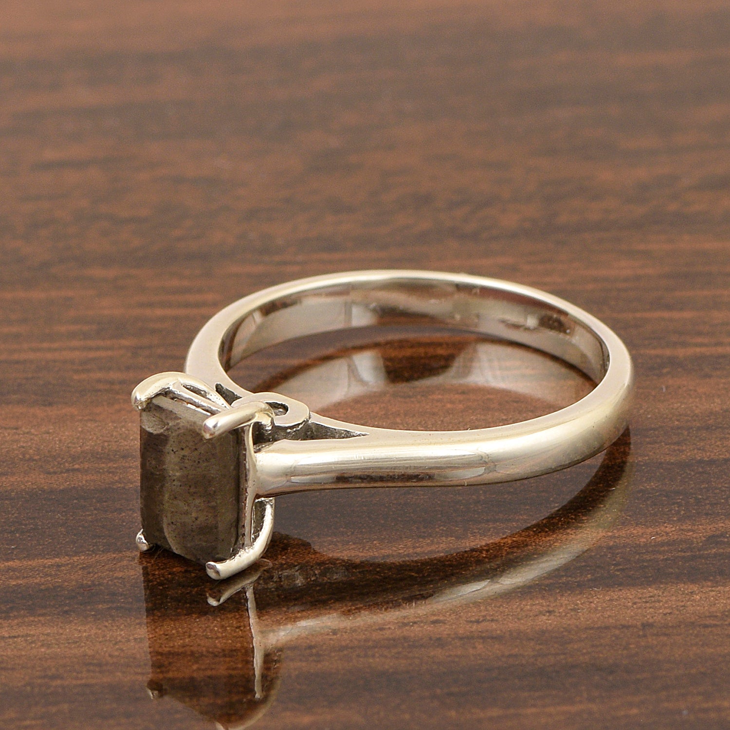 925 Sterling Silver Emerald Cut 7X5MM Labradorite Solitaire Women Ring - Kimaya INC